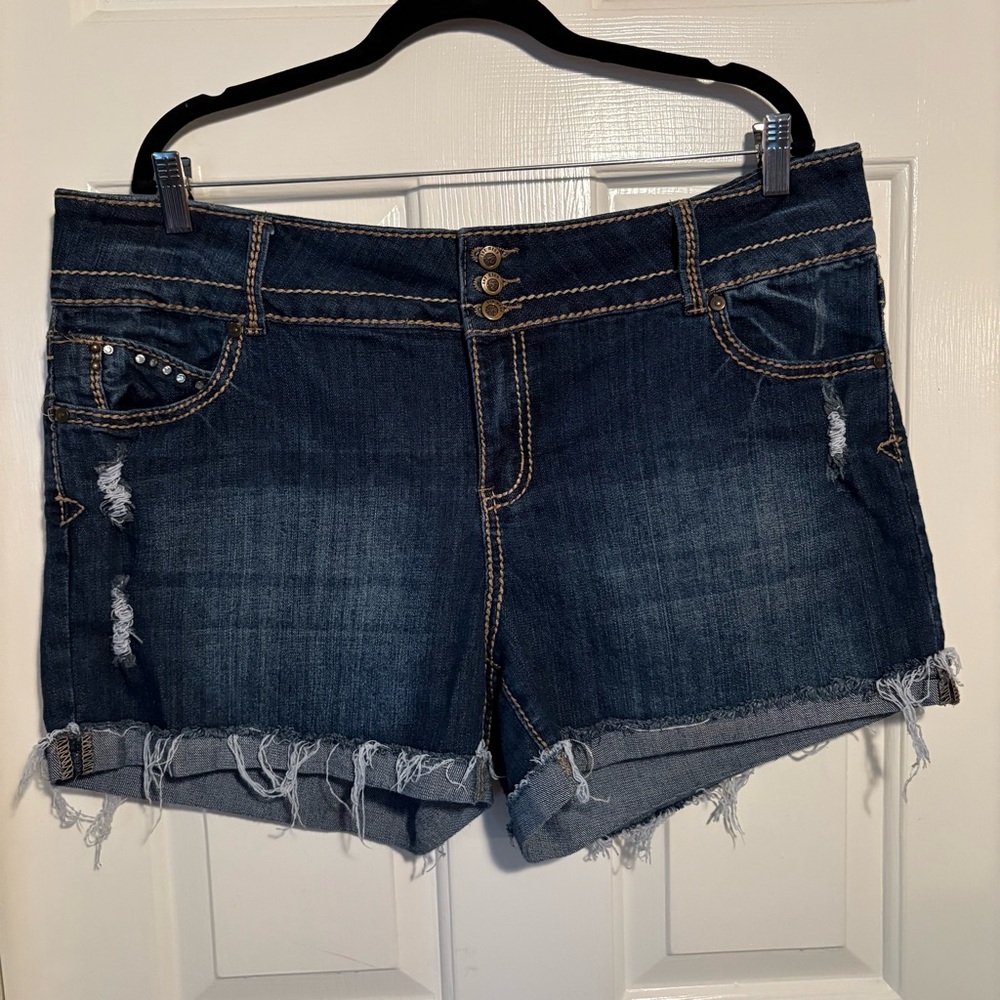 1st Kiss  Denim Frayed Distressed‎ Jean Shorts with Button Closure -  size 20
